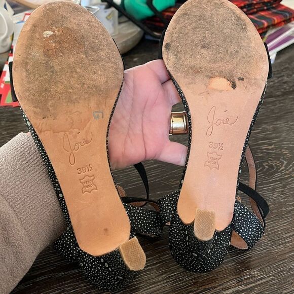 Joie Black Bubble Leather & Suede Ankle Wrap Heel Sandal sz 39-1/2 or 7-1/2 - Picture 5 of 6